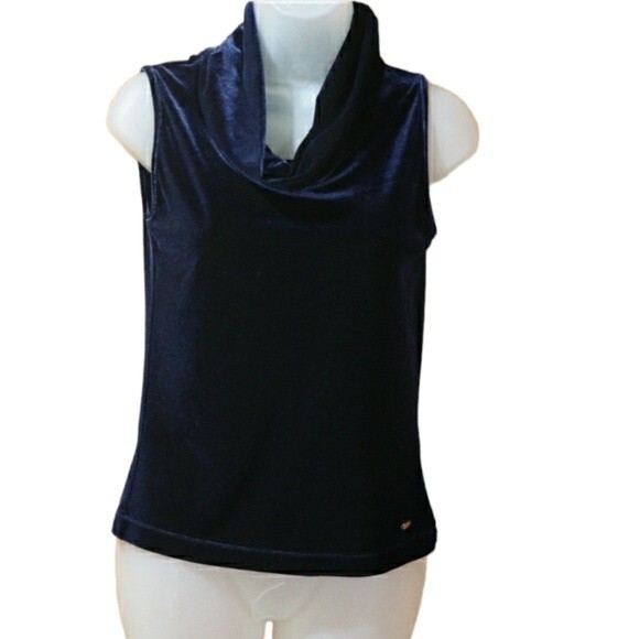 Tommy Hilfiger Blue Velour Cowl Neck Sleeveless Top Small - Y2K Preppy Crop - Picture 1 of 11